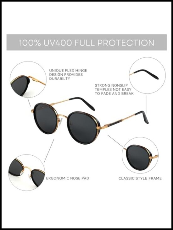 Retro Round Polarized Steampunk Sunglasses Metal Frame UV400 main image 5